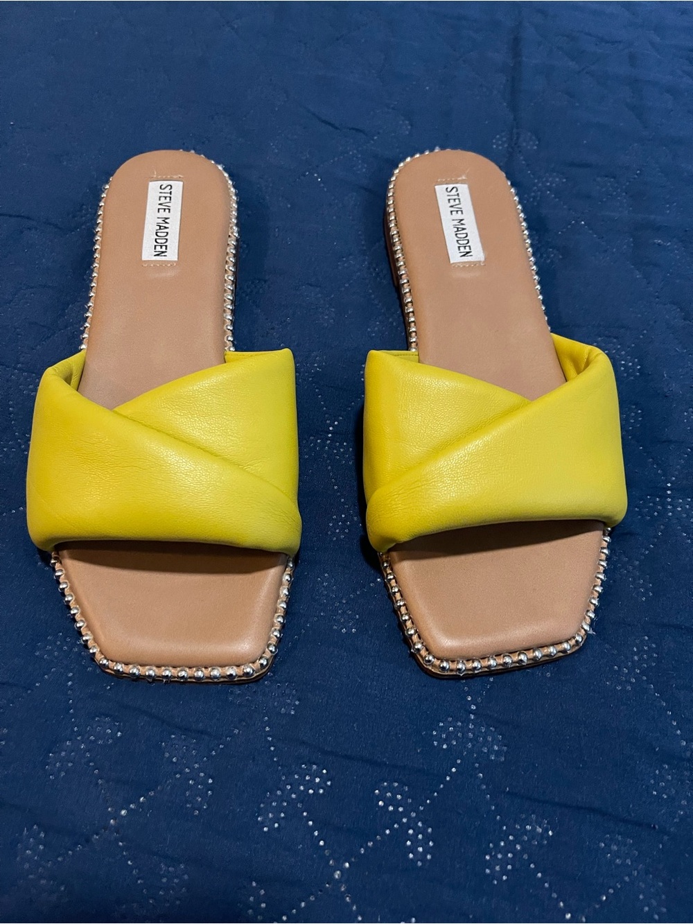 Steve Madden Yellow Crisscross Slide Clogs with Embellished Trim